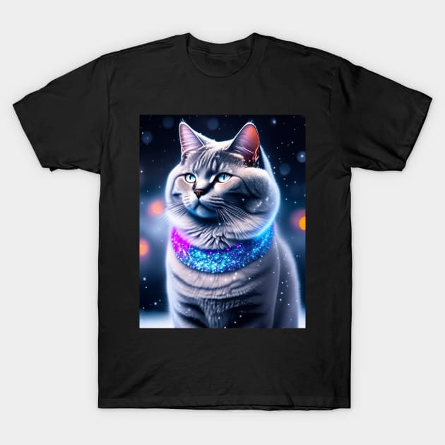 Aurora's Angel: Glowing British Shorthair Lights Up the Night with Its Enchanted Glow T-Shirt by Enchanted Reverie